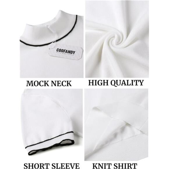 Mens Mock Turtleneck Sweater Short Sleeve Casual Dress Sweater Shirt - Picture 5 of 6